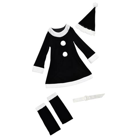 [4点SET]ベルト付きフレアサンタワンピースセット【2025サンタ/コスプレ】★(ブラック-Sサイズ)