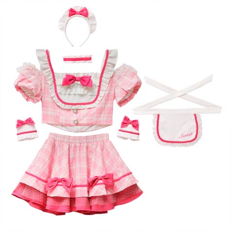 【オサレカンパニー監修】10/9新作![7点SET]ラブリーチェックメイドコスチューム【2025ハロウィン/コスプレ】(ピンク-Sサイズ)