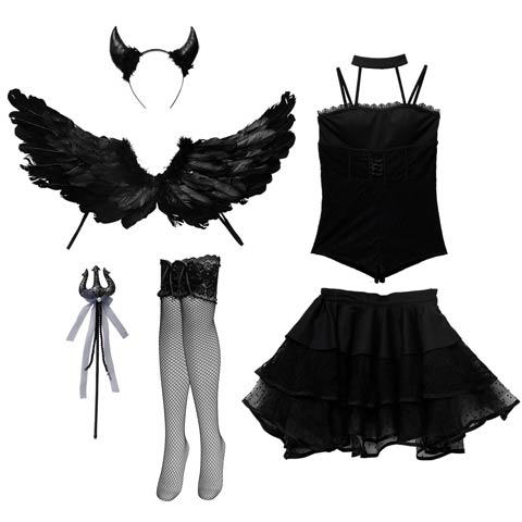 【オサレカンパニー監修】9/25新作![6点SET]スウィートデビルコスチューム【2025ハロウィン/コスプレ】(ブラック-Sサイズ)