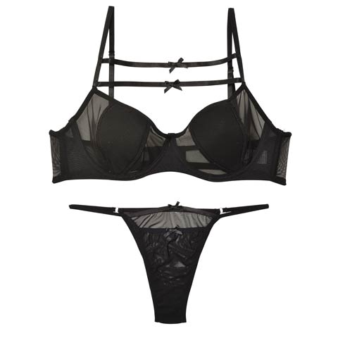 [CARRIEFRANCA]シアーリボンダブルラインブラセット(ブラック-S)