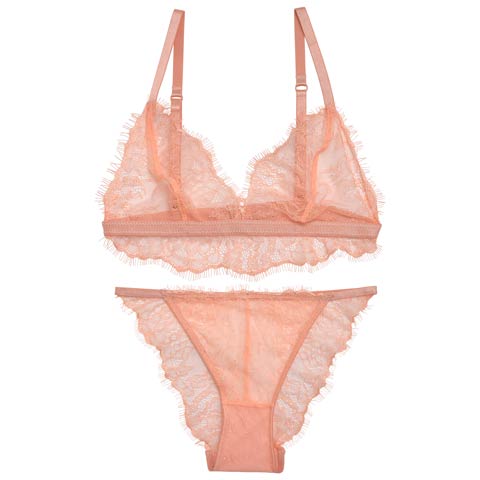 [CARRIEFRANCA]フローラルシアーレーシィブラセット(ピンクベージュ-M)