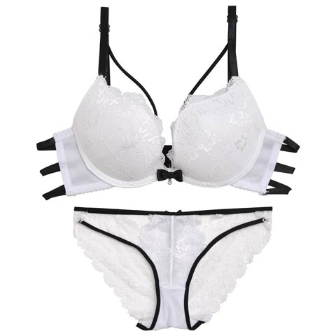 [CARRIEFRANCA]モノトーンリボンコードブラセット(ホワイト-M)