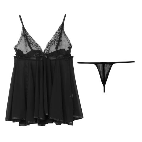 7/1再販![CARRIEFRANCA]リュバンフルールシアーベビードール(ブラック-フリー)