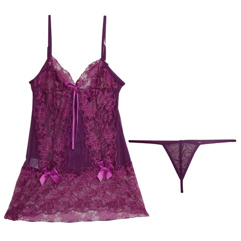 7/8再販![CARRIEFRANCA]バイオレットリーフリボンベビードール(パープル-フリー)