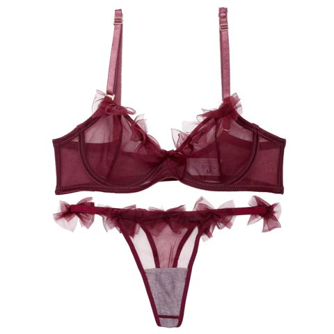 【Tバック】[CARRIEFRANCA]シアーリボンチュールブラセット[推し](ワインレッド-S)