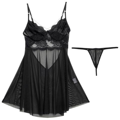 [CARRIEFRANCA]チェーンビジューチュールベビードール(ブラック-フリー)