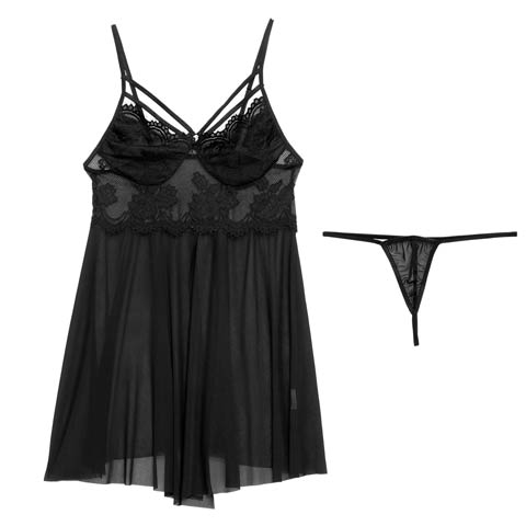 [CARRIEFRANCA]エレガントストリングベビードール(ブラック-フリー)