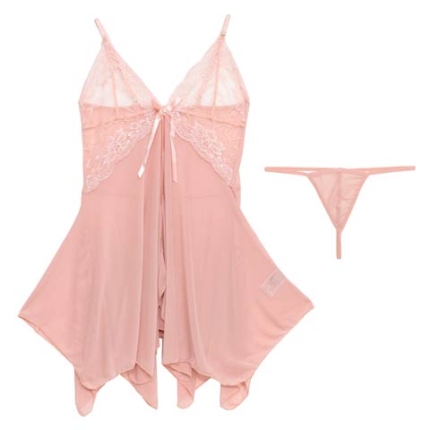 [CARRIEFRANCA]ピュアリボンシアーシフォンベビードール(ピンク-フリー)