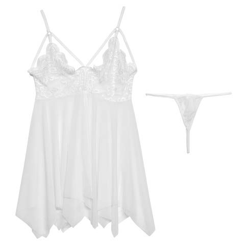 [CARRIEFRANCA]Triangleコードレースベビードール(ホワイト-フリー)