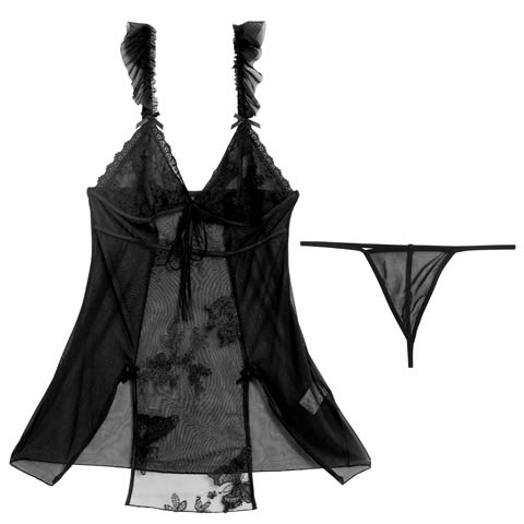 9/13再販![CARRIEFRANCA]シャドウフルールシアーベビードール(ブラック-フリー)