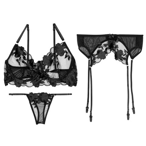 11/20再販!【Tバック】[CARRIEFRANCA]スカラップシアーローズガーターブラセット[推し](ブラック-S)