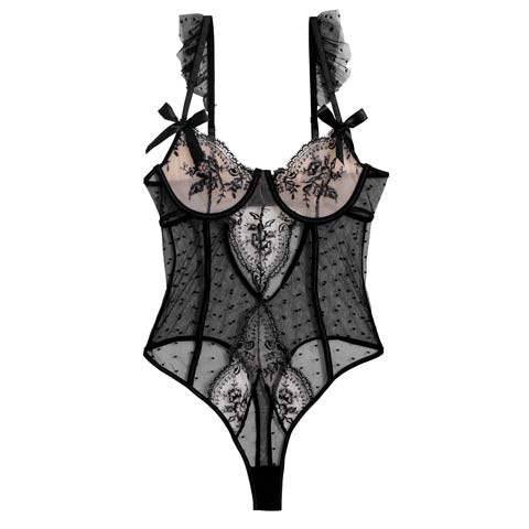 [CARRIEFRANCA]クラシカルドットブルームベビードール(ブラック-フリー)