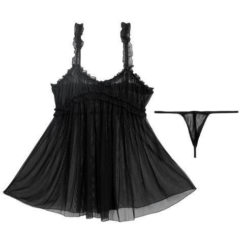 8/18新作![CARRIEFRANCA]フリルギャザーシアーベビードール(ブラック-フリー)