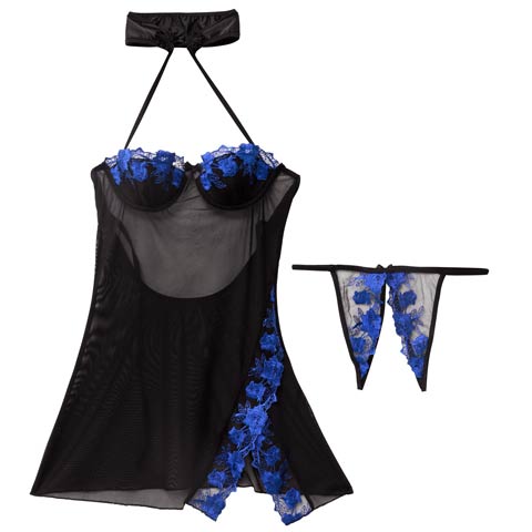 8/29新作![CARRIEFRANCA]ビビットローズチョーカースリットベビードール(ブラック-フリー)