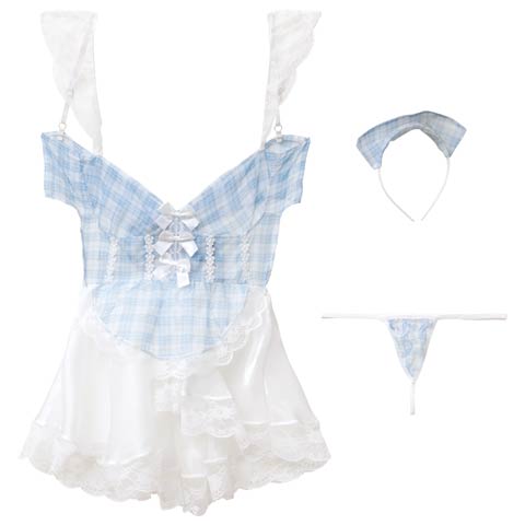 9/10新作![CARRIEFRANCA]スウィートチェックメイドベビードール(ホワイト-フリー)