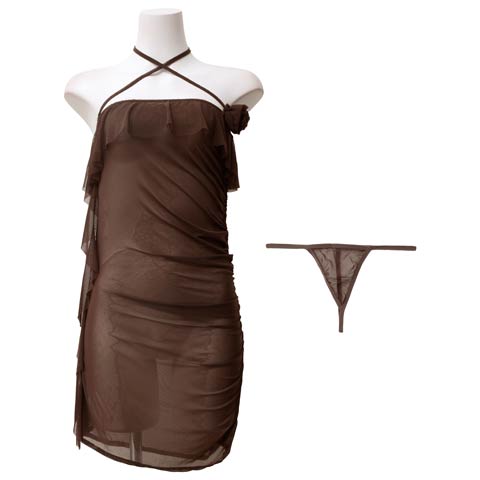 9/15新作![CARRIEFRANCA]クロスホルターフリルベビードール(ブラウン-フリー)