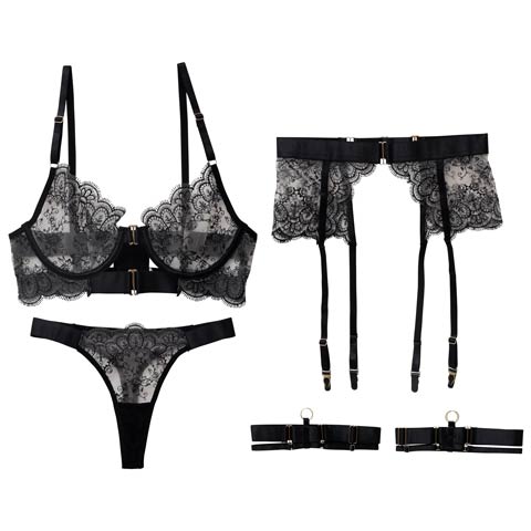 10/10新作![CARRIEFRANCA]アンティークフルールブラセット[推し](ブラック-S)