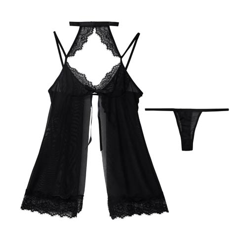 8/25新作![CARRIEFRANCA]レーシィホールアメスリベビードール(ブラック-フリー)