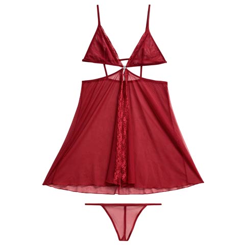 10/3新作![CARRIEFRANCA]エレガントカットレースベビードール(レッド-フリー)