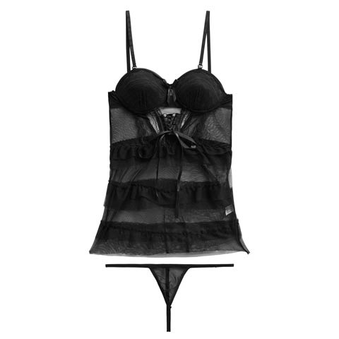 11/3新作![CARRIEFRANCA]ノクターンレースアップベビードール(ブラック-フリー)