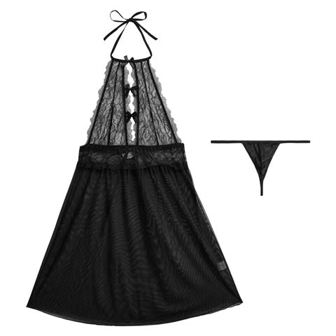 11/17新作![CARRIEFRANCA]ホルターレースカットリボンベビードール(ブラック-フリー)