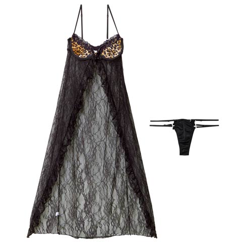 12/10新作![CARRIEFRANCA]レオパードシアーリュクスベビードール(ブラック-フリー)