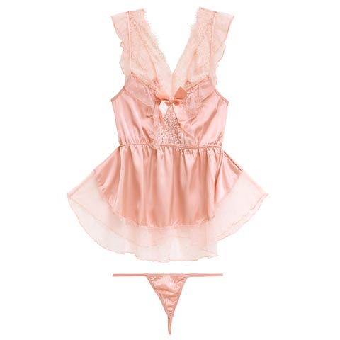 12/5新作![CARRIEFRANCA]チュールドットミニョンベビードール(ピンク-フリー)