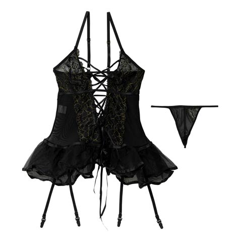 12/22新作![CARRIEFRANCA]フルールレースアップベビードール(ブラック-フリー)