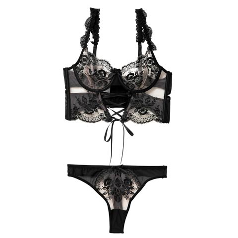 1/9新作![CARRIEFRANCA]レースアップフラワービスチェブラセット[推し](ブラック-S)