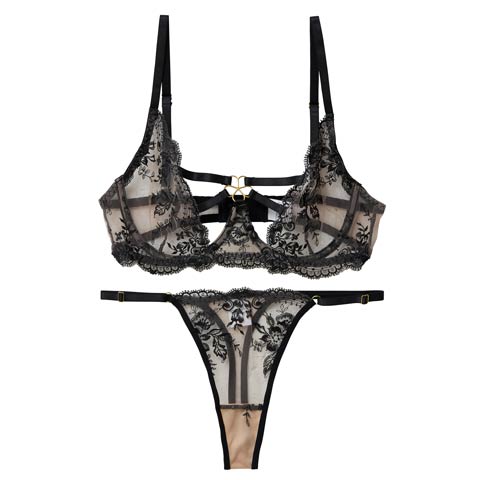 1/14新作![CARRIEFRANCA]ダマスクカットコードブラセット[推し](ブラック-S)