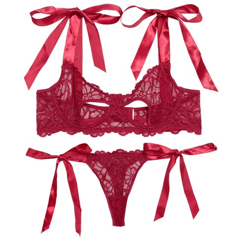 2/9新作![CARRIEFRANCA]ルージュリボンレースブラセット[推し](レッド-S)