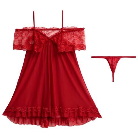 4/1新作![CARRIEFRANCA]ルージュシアーレーシィベビードール(レッド-フリー)