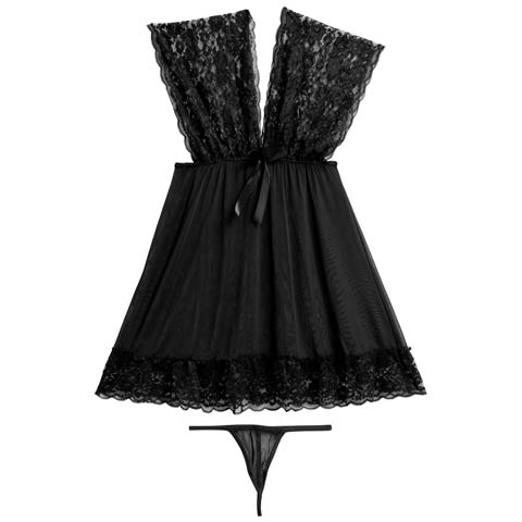 4/3新作![CARRIEFRANCA]ミューズレーシィベビードール(ブラック-フリー)