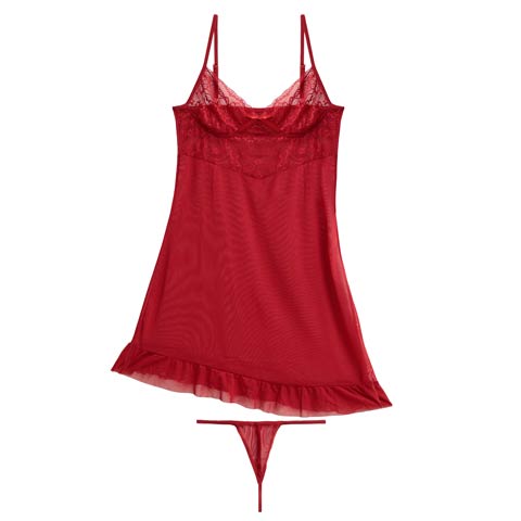 4/8新作![CARRIEFRANCA]リッチレースフリルベビードール(レッド-フリー)