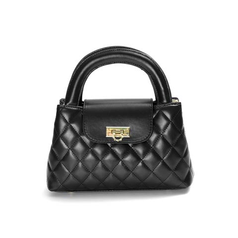 3/18新作![2way]キルティングゴールドロックハンドバッグ(ブラック-ｻｲｽﾞ無)