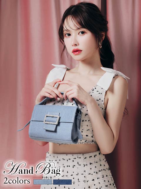 [2way]カジュアルデニムスクエアビジューショルダー＆ハンドバッグ