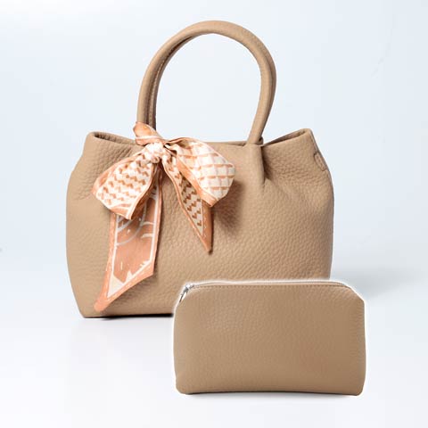 8/21再入荷![2way]スカーフ＆ポーチ付きミドルハンドバッグ(オレンジ-2wayバッグ)