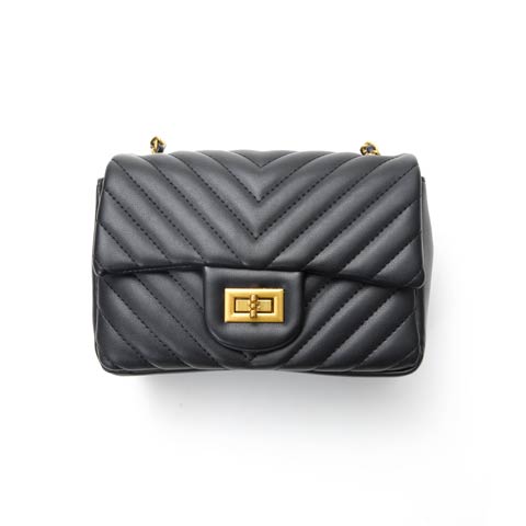 [2way]Vキルティングチェーンショルダー＆ハンドバッグ(ブラック)