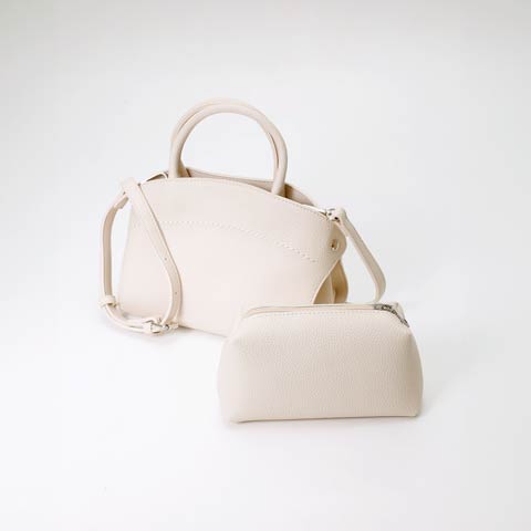 8/18新作![2way]ワイドマチポーチ付きハンド＆ショルダーバッグ(オフホワイト-2wayバッグ)