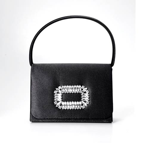 8/15新作![2way]シャイニービジュースクエアハンドバッグ(ブラック-2wayバッグ)