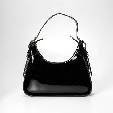 7/21新作![2way]エナメルバックルハンドル＆ショルダーバッグ(ブラック-ハンドバッグ)