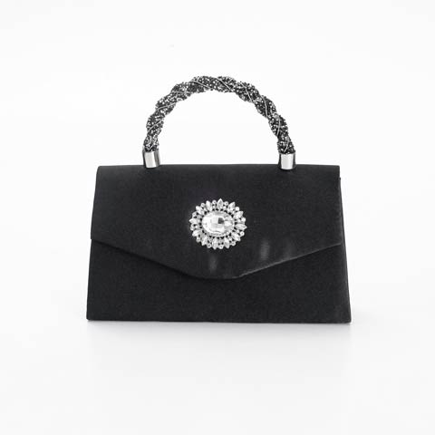 9/10新作![2way]ツイストハンドルビジューハンドバッグ(ブラック-フリーサイズ)