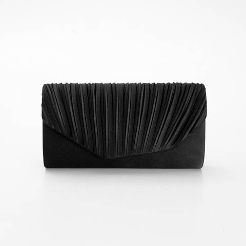 8/18新作![2way]ルミナスサテンプリーツクラッチ＆ショルダーバッグ(ブラック-2wayバッグ)