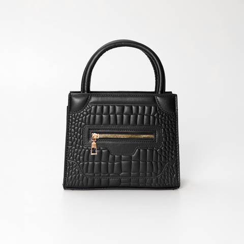 3/25新作![2way]スクエアクロコファスナー店内ショルダー＆ハンドバッグ(ブラック-フリーサイズ)