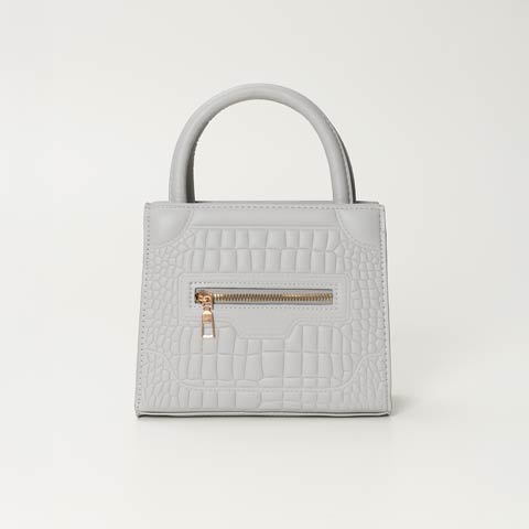 3/25新作![2way]スクエアクロコファスナー店内ショルダー＆ハンドバッグ(グレージュ-フリーサイズ)