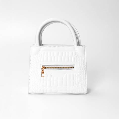 3/25新作![2way]スクエアクロコファスナー店内ショルダー＆ハンドバッグ(ホワイト-フリーサイズ)