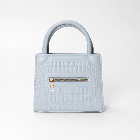 3/25新作![2way]スクエアクロコファスナー店内ショルダー＆ハンドバッグ(ライトブルー-フリーサイズ)