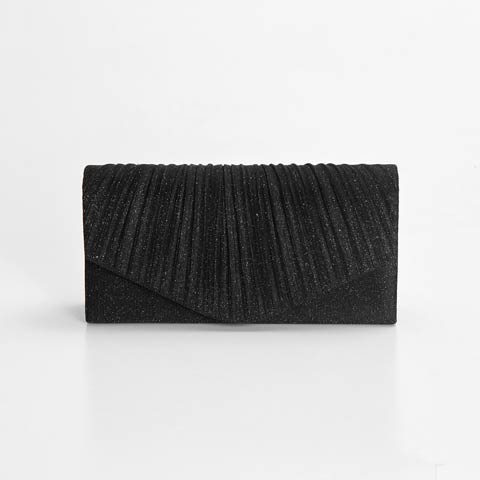 11/10新作![2way]輝くスパークルラメプリーツクラッチバッグ[店内バッグ](ブラック-フリーサイズ)