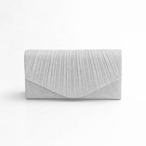 11/10新作![2way]輝くスパークルラメプリーツクラッチバッグ[店内バッグ](シルバー-フリーサイズ)