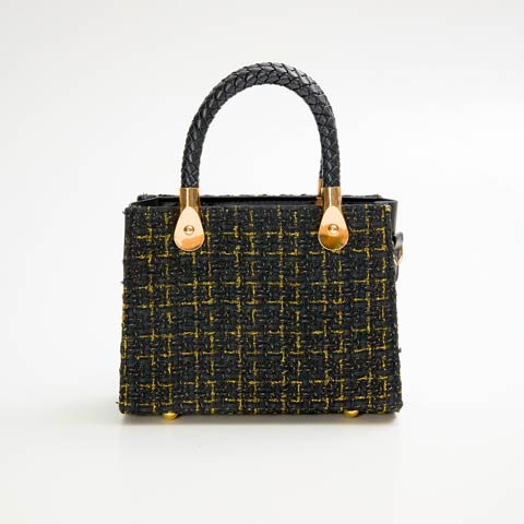 12/10新作![2way]ツイードグリッターチェックハンド＆ショルダーバッグ(ブラック-フリー)